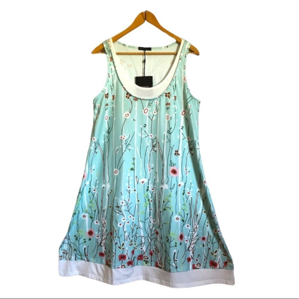 JUST Fashion Now Dress Large Sleeveless Mint Green Flowers Jersey
